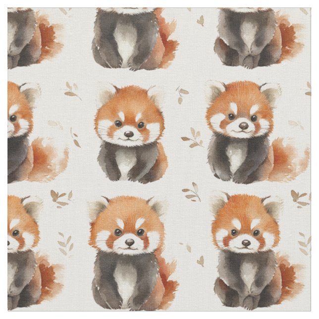 Watercolor Red Pandas Fabric (Close Up)