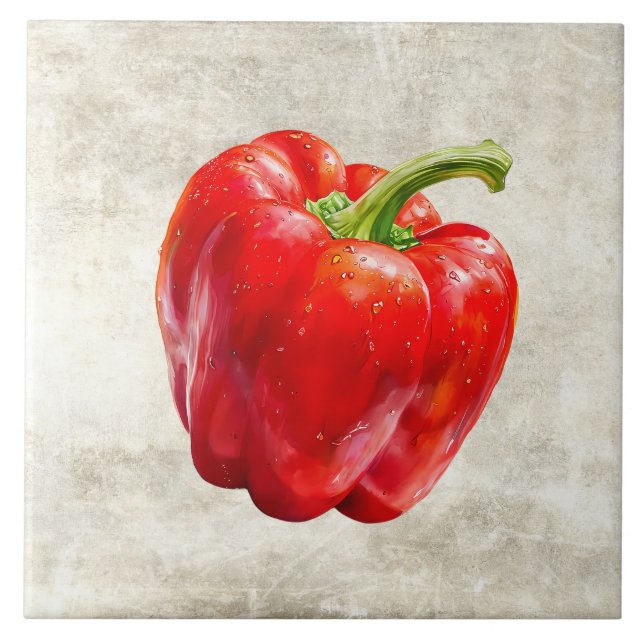Watercolor Red Pepper Faux Texture  Tile (Front)