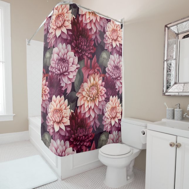 Watercolor Red Pink Dahlia Pattern Design (In Situ)