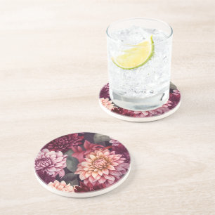 Watercolor Red Pink Dahlia Pattern Design Coaster