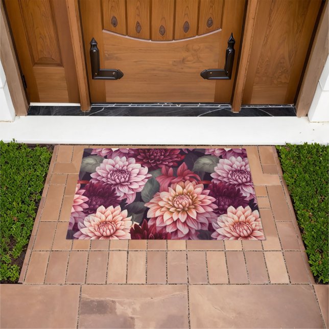 Watercolor Red Pink Dahlia Pattern Design Doormat (Outdoor)