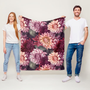 Watercolor Red Pink Dahlia Pattern Design Fleece Blanket