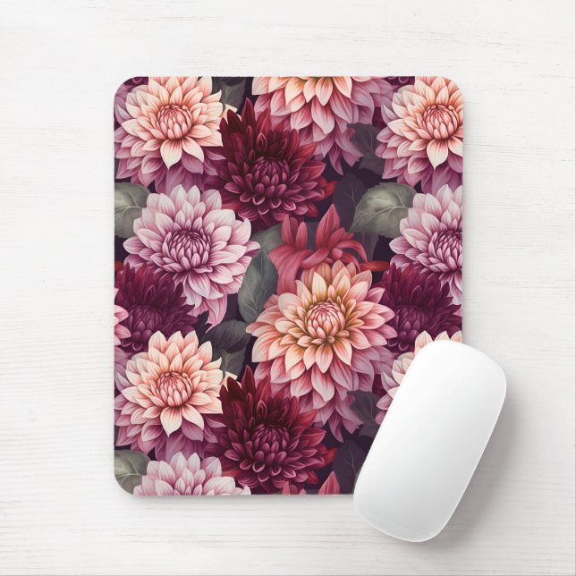 Watercolor Red Pink Dahlia Pattern Design Mouse Pad (With Mouse)