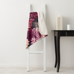 Watercolor Red Pink Dahlia Pattern Design Sherpa Blanket