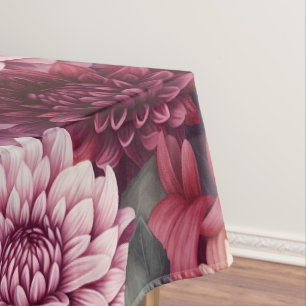 Watercolor Red Pink Dahlia Pattern Design Tablecloth
