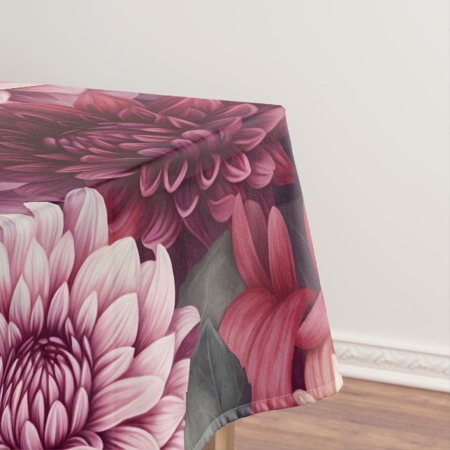 Watercolor Red Pink Dahlia Pattern Design Tablecloth (In Situ)