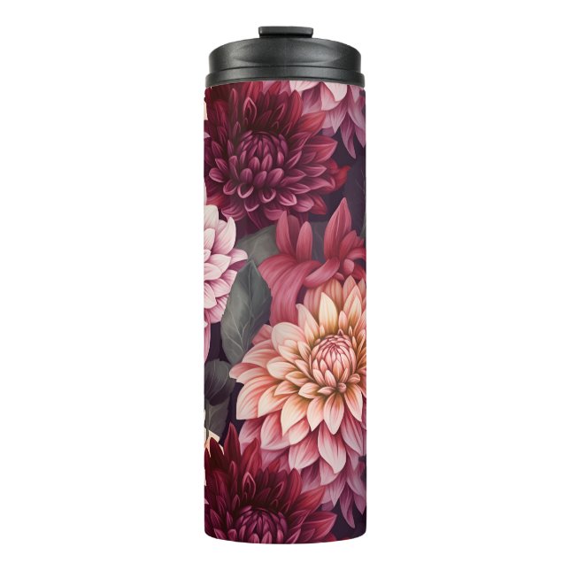 Watercolor Red Pink Dahlia Pattern Design Thermal Tumbler (Front)