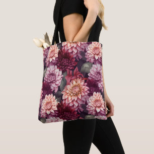 Watercolor Red Pink Dahlia Pattern Design Tote Bag
