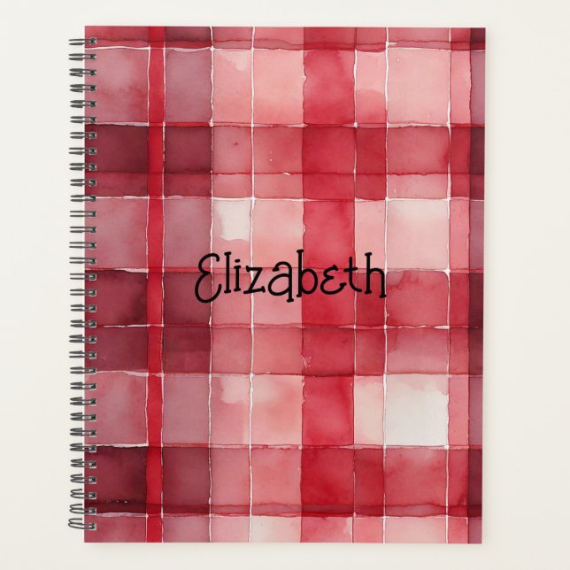Watercolor Red Plaid Planner (Front)