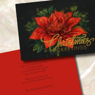 Watercolor Red Poinsettia Christmas Holiday Card