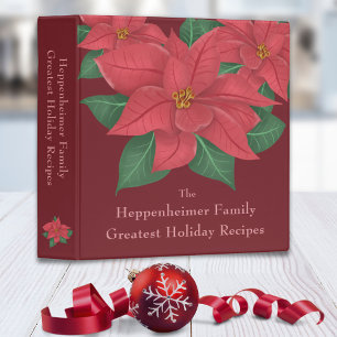 Watercolor Red Poinsettias Family Holiday Recipes Binder