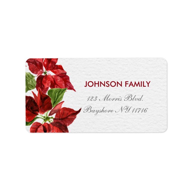 watercolor red pointsetter christmas address stamp label (Front)