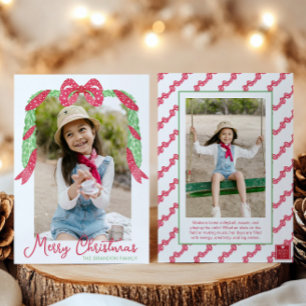 Watercolor Red Polka Dot Bow Swag Christmas Photo Holiday Card