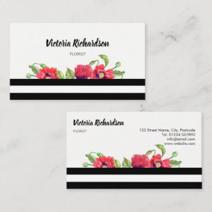 Watercolor Red Poppies Floral Design Business Card