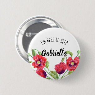 Watercolor Red Poppies Floral Here To Help 2 Inch Round Button