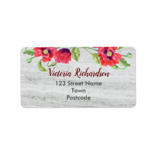 Watercolor Red Poppies Floral Illustration Label