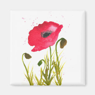 Watercolor red poppies flowers chic rustic magnet