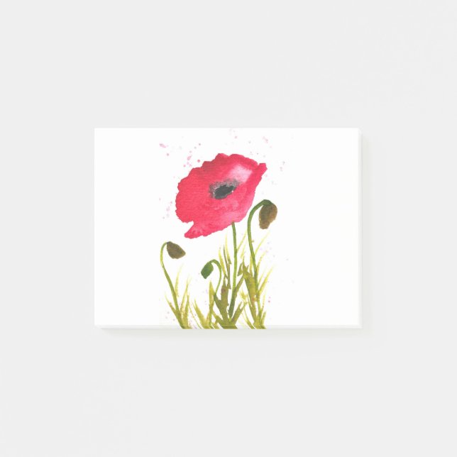 Watercolor red poppies flowers chic rustic post-it notes (Front)