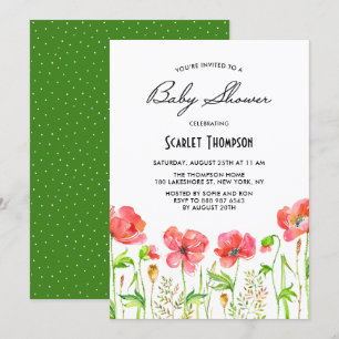 Watercolor Red Poppies Garden Baby Shower Invitation