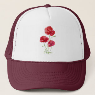 Watercolor Red Poppies Garden Poppy Flower Art Trucker Hat
