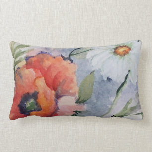Watercolor red poppies lumbar pillow