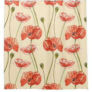 Watercolor Red Poppies Pattern.