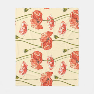 Watercolor Red Poppies Pattern. Fleece Blanket