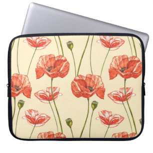 Watercolor Red Poppies Pattern. Laptop Sleeve