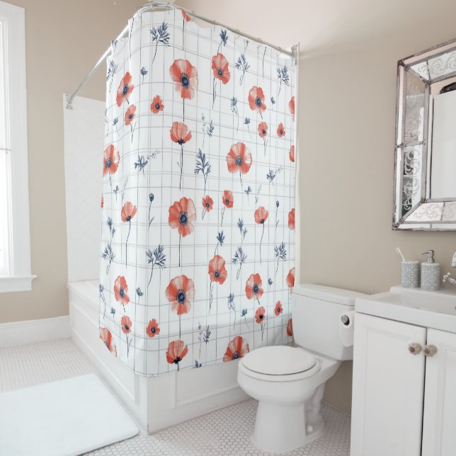 Watercolor Red Poppies Pattern on White (In Situ)