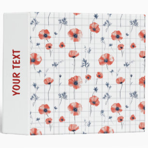 Watercolor Red Poppies Pattern on White Binder