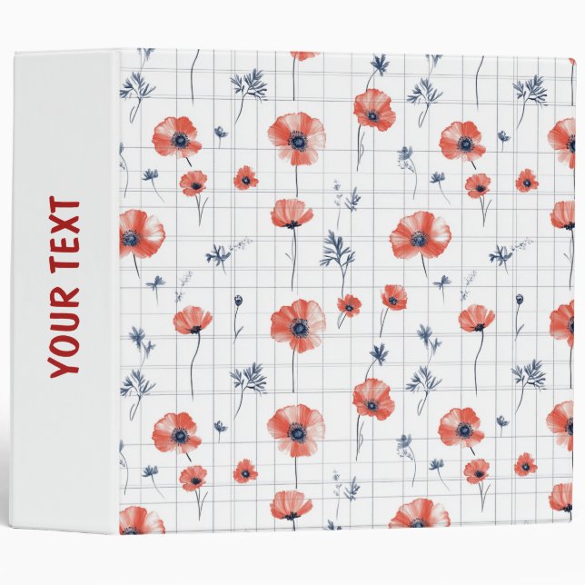 Watercolor Red Poppies Pattern on White Binder (Front/Spine)