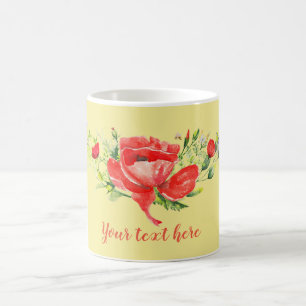 Watercolor Red Poppies Personalized Coffee Mug