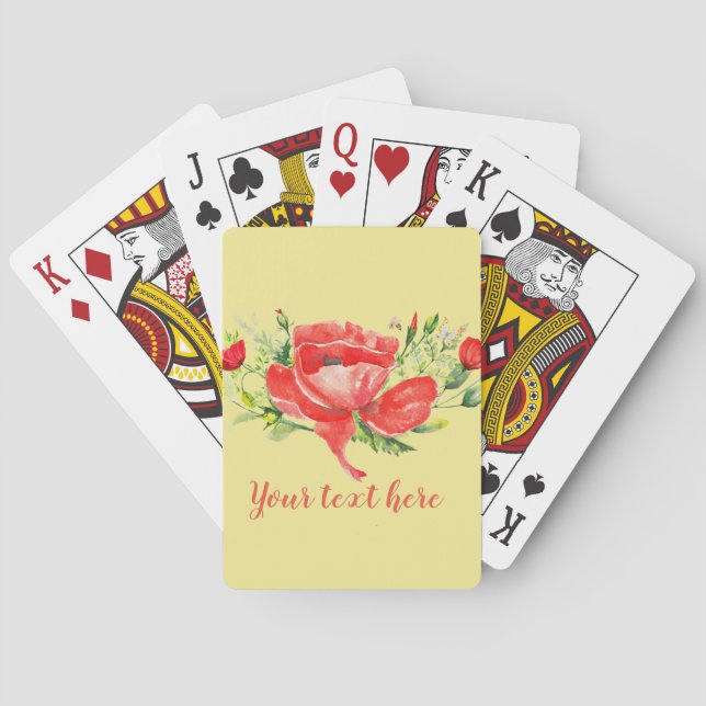 Watercolor Red Poppies Personalized Playing Cards (Back)