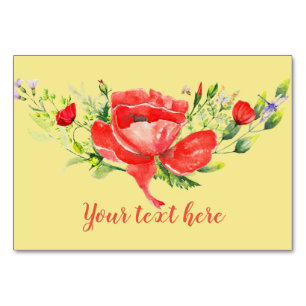 Watercolor Red Poppies Personalized Table Number