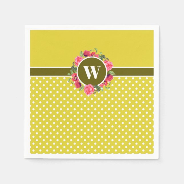 Watercolor Red Poppies Pink Rose Wreath Monogram Napkin (Front)