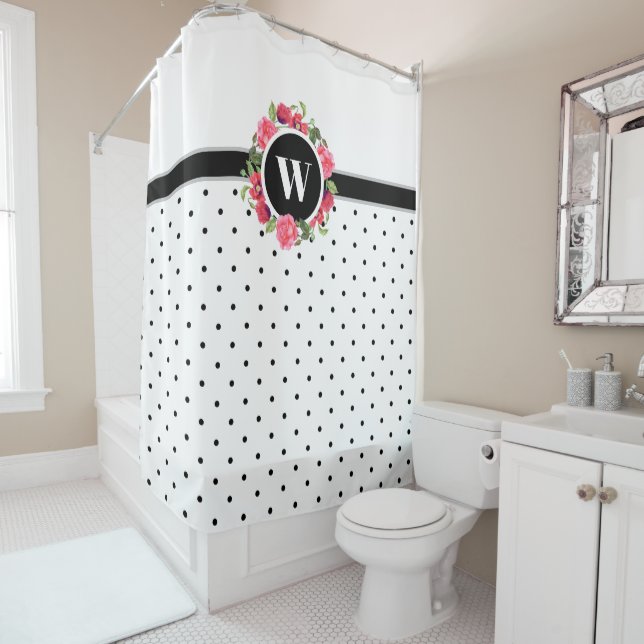 Watercolor Red Poppies Pink Roses Wreath Monogram (In Situ)