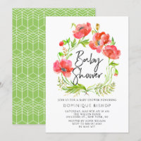 Watercolor Red Poppies Wreath Baby Shower