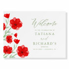 Watercolor Red Poppy Floral Wedding Welcome Sign