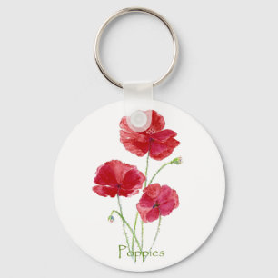 Watercolor Red Poppy Flower Floral Painting Keychain