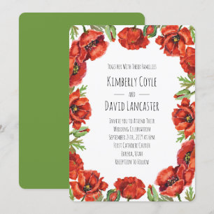 Watercolor Red Poppy Flowers 2 Invitation