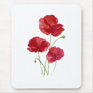 Watercolor Red Poppy Garden Flower Floral art Mouse Pad