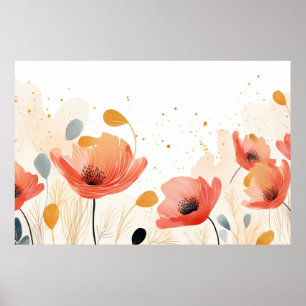Watercolor red poppy painting poster