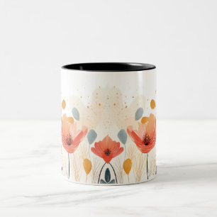 Watercolor red poppy painting Two-Tone coffee mug
