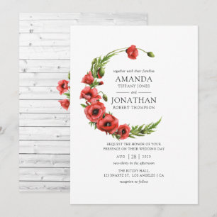 Watercolor Red Poppy Rustic Country Wedding Invitation
