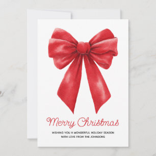 Watercolor Red Ribbon Merry Christmas Holiday Card