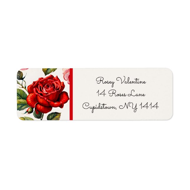 Watercolor Red Rose Address Label (Front)