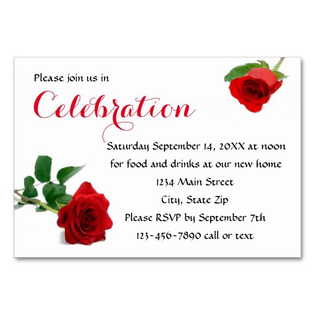 Watercolor Red Rose - Reception Invitation Insert Table Number (Front)