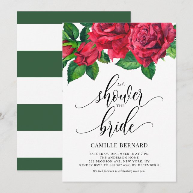 Watercolor Red Rose Shower the Bride Bridal Shower Invitation (Front/Back)