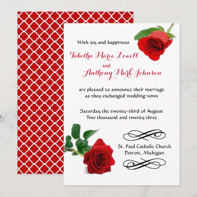 Watercolor Red Rose - Wedding Invitation (Front/Back)