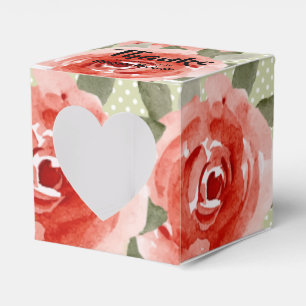 Watercolor Red Roses 2" Heart Cut-out Favor Box